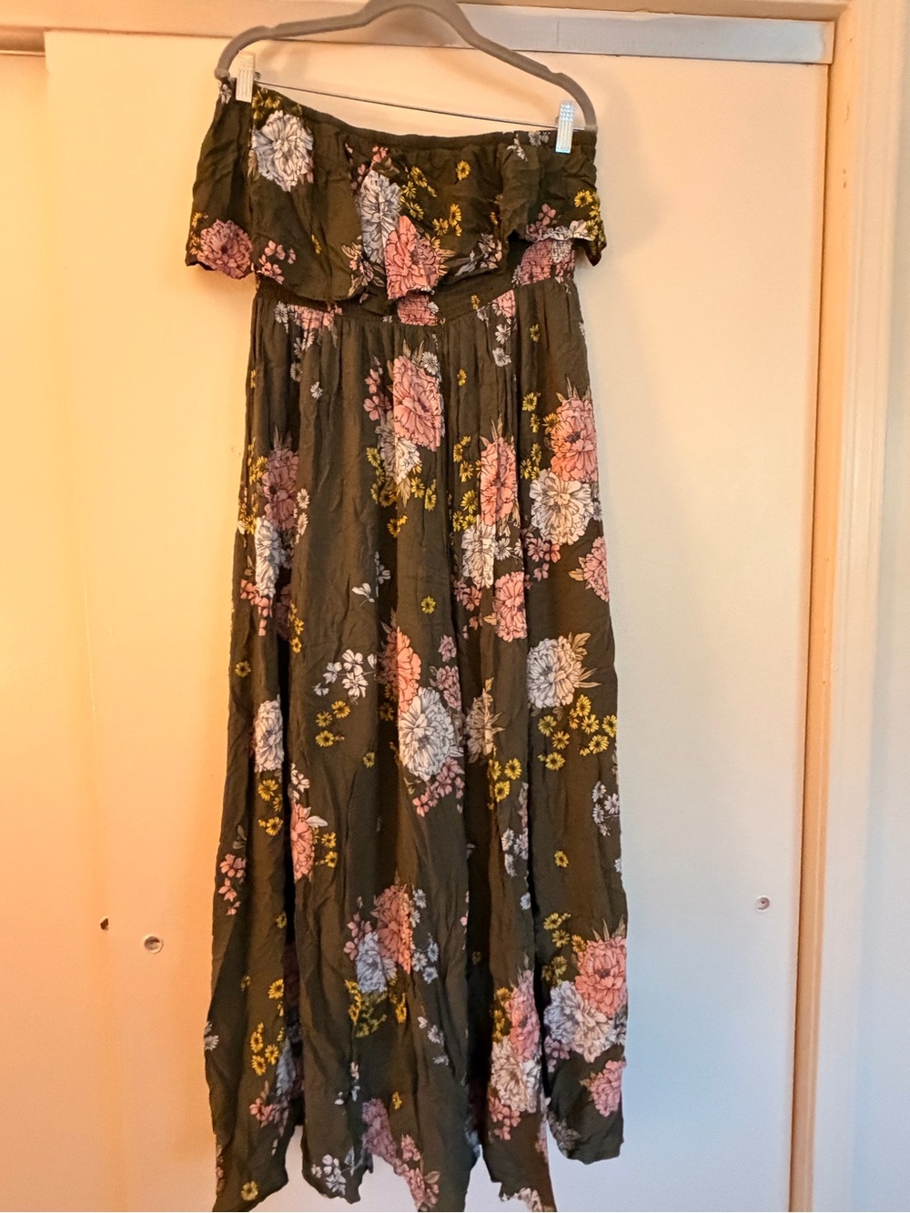 torrid Olive Green Maxi Dress with Pink Floral Trim